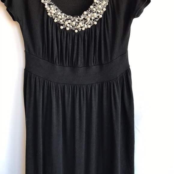 Soprano black dress with beaded neckline, cap sleeves, size M - Picture 3 of 10